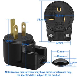 JORINDO 5 Pack 90 Degree 3 Pole DIY rewirable,Right Angle Nema 5-20P 20A 125V AC Plug,Replacement Cord Connector Outlet,12 Direction Rotatable Plug.
