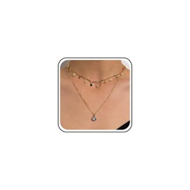 Inilbran Boho Layered Crystal Necklace Gold Daisy Flower Pendant Necklace Colorful Rainbow Cz Dangle Choker Necklace Blue Solitaire Pendant Necklace Chain Jewelry for Women and Girls