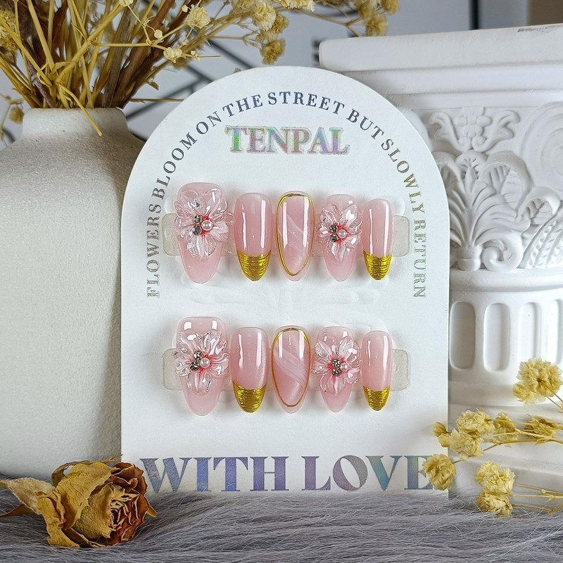 TENPAL Cat Eye Press on Nails 10Pcs Kit,Medium Almond False