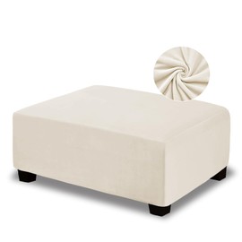 NeColorLife Velvet Ottoman Cover Rectangle Storage Ottoman Slipcover Thick Stretchable Footrest Stool Covers with Elastic Band for Rectangular and Square Ottoman(Medium Size,Cream)