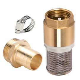 Brass Check Valve 3/4 Inch, Suction Filter Set 3/4 Inch, Brass Foot Valve with Check Valve, Suction Basket, Hose Connection and Hose Clamp (Screw Thread 3/4 Inch + Hose Connection 16 mm)