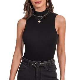 Totatuit Women Knit Jumpers Sleeveless Turtlenecks Jumpers Tank Top Roll Neck Women's Turtleneck Sweater Vest Solid Color Bottoming Top Black XL