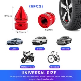 Ziciner 8 PCS Car Tire Valve Stem Caps, Corrosion Resistant Leakproof Tire Valve Cap Set, Spike Aluminum Wheel Tire Valve Covers, Universal Car Accessories for Truck SUV Motorcycle (Red)
