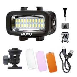 Movo LED-WP Luz de video LED subacuática recargable de alta potencia con cámara de acción y soportes para zapatos, compatible con GoPro, DSLR – perfecta para vlogging, viajes, buceo, esnórquel, surf,