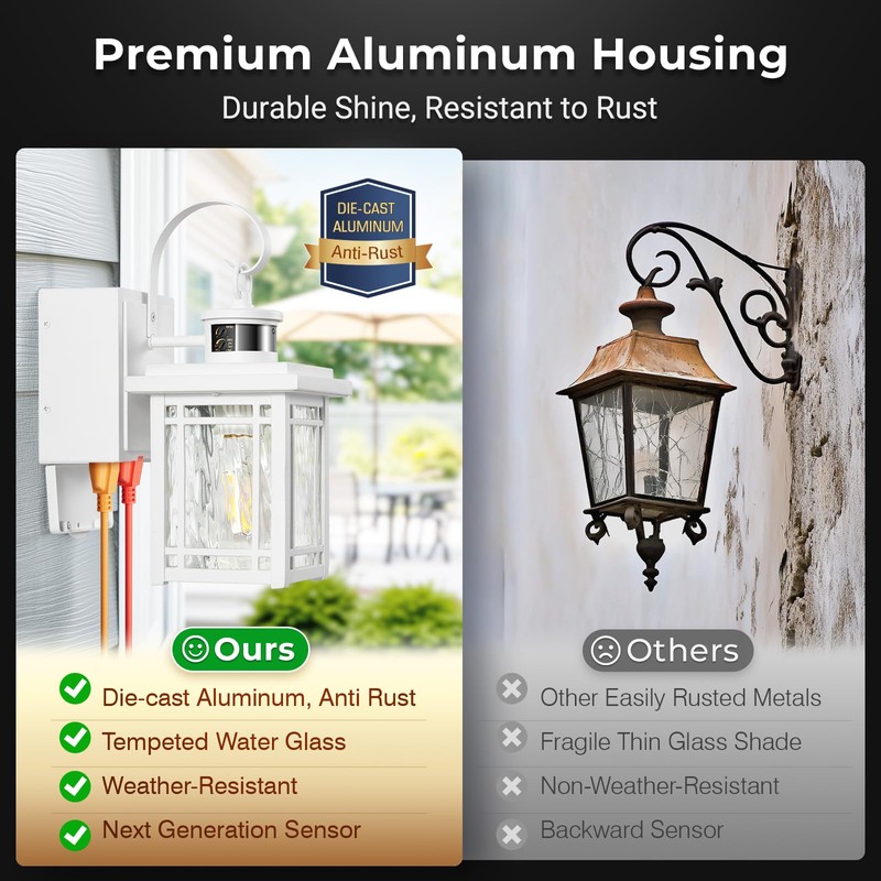 OPAXIS Outdoor Porch Light with GFCI Outlet, White Exterior Lighting