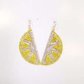 Crystal Avenue E0252 Yellow Clear Rhinestones Fruit Half Orange Shape Drop Dangle Hook Earrings