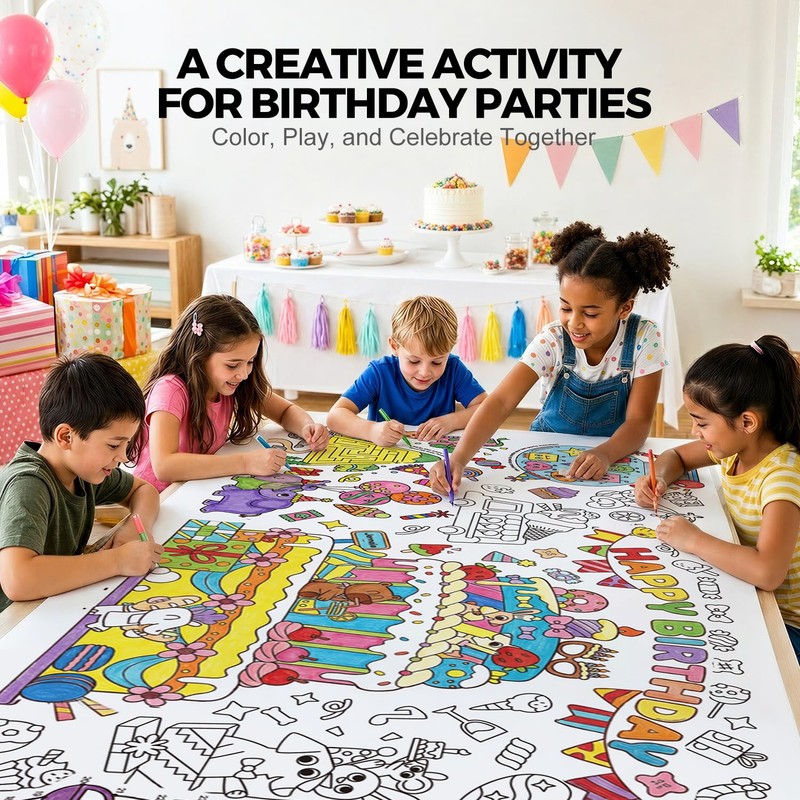 Jar Melo Giant Birthday Coloring Poster for Kids, 72 x