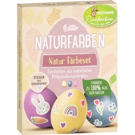 Heitmann Eierfarben Natural colouring set, 3 egg colours powder (yellow, purple, grey blue), sticker sheet made of grass paper