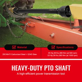 Happybuy PTO Shaft, 1-3/8" Drive Shaft, 6 Spline Tractor, Round Ends, Series 4 Tractor Compatible, Adjustable Length 43"-61", Black, Suitable for Finish Mower, Rotary Cutter