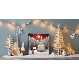 LAIART Christmas Tree Canvas Wall Art - Snowman Pictures - Christmas Wall Decoration - Christmas Ornaments Gifts for Family