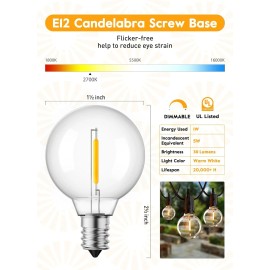 Brightown 25 Pack G40 Replacement LED Light Bulbs Dimmeble E12 C7 Edison Light Bulbs 2700K