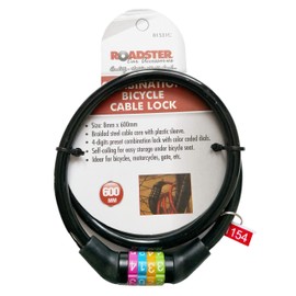 Roadster Combination Number Code Bike Bicycle Cycle Lock 8mm by 600mm Steel Cable. Black or Blue.