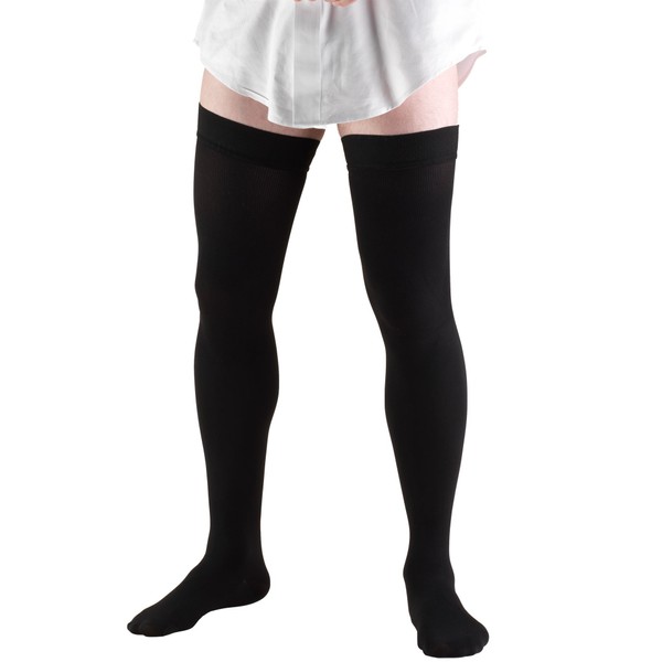 Truform Compression Socks, 20-30 mmHg, Men's Dress Socks, Thigh High Over Knee Length, Black, X-Large