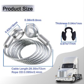 2pcs HLK2047 Hood Release Cable Compatible With Peterbilt 1987-2005 357 375 377 378 379, Hood Stay Control Cable Replace L92-6000-0718, 924-5402 Hood Latch Parts With Circlips