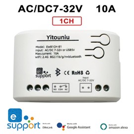 EWeLink 1CH WiFi Smart Switch Point/Self-Locking Relay Switch 7-32V, Mobile Phone Remote Control Switch Remote APP On-Off Module, Timing/Delay, Compatible with Alexa Google
