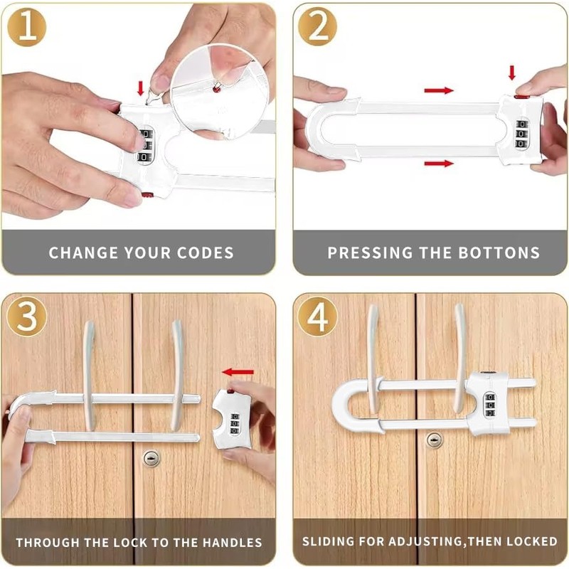 Reusable Cabinet Locks, Child Lock Sliding Cabinet Lock, U-Shape Adjustable