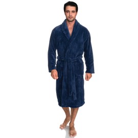 TowelSelections Men's Super Soft Plush Bathrobe Fleece Spa Robe Medium/Large Bijou Blue
