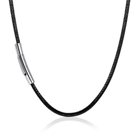 LOCCY 2/3/4 mm Faux Leather Necklace / Bracelet Black Braided Leather Necklace Leather Cord Black Faux Leather Necklace Braid 316 Stainless Steel Clasp 46-66 cm Length, Faux Leather
