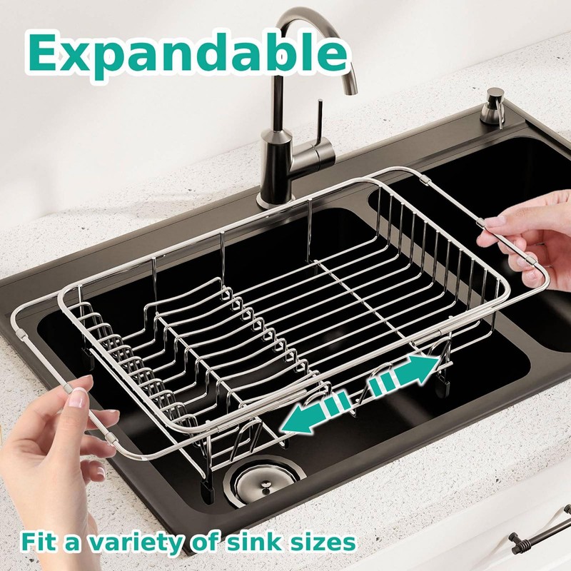 AIDERLY Dish Drying Rack in Sink Expandable Stainless Steel Kitchen