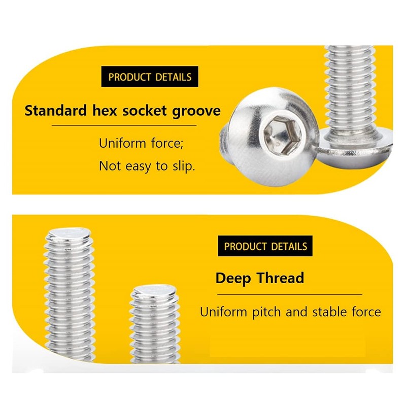 ANSIEDIO M5 Hex Socket Button Machine Screws Bolts, Stainless Steel