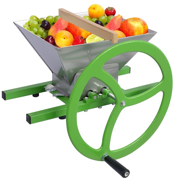 Fruit and Apple Crusher 7L/1.85 Gallon Manual Juicer Grinder with Wheel Stainless Steel Portable Fruit Scratter Pulper for Wine and Cider Pressing (1.85 Gallon -Manual)