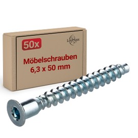 LouMaxx Cabinet Screws 6.3 x 50 mm - Set of 50 Confirmat Screws Made of Galvanised Steel Screws Cabinet with Hexagon Socket Connection Screws for Furniture with Countersunk Head Body Screws