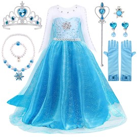 Disfraz Princesa Niña, Vestido de Princesa con Peluca Corona Cetro, Guantes y Accesorios, Disfraz Princesa Infantiles 4 a 5 años para Cumpleaños Fiesta Halloween Cosplay Navidad Carnaval(120)