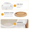 BESTONZON White Stoneware Garlic Keeper Bamboo Lid Round Ceramics Garlic