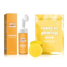 Brightening Face Wash, Turmeric Kojic Acid Foaming Facial Cleanser, Turmeric Face Wash with Brush