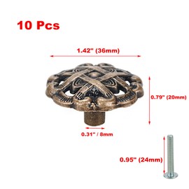 Pastlla 10Pcs Antique Drawer Knobs, Round Dresser Cabinet Knobs Vintage Decorative Furniture Hardware Handle Pull knob for Cupboard Wardrobe Kitchen Oil Rubbed Red Bronze 1.42"