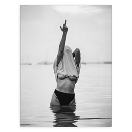 Póster fotográfico clásico en blanco y negro, arte de pared femenino, arte feminista, fotos de arte feminista, impresiones en lona de dedo medio, para baño, sala de estar, recámara, decoración de