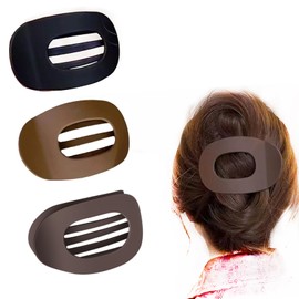 AsggBah 3pcs Large Flat Hair Claw Clips French Round Lay Down Claw Clips Strong Hold Hair Barrettes for Thick Thin Hair for Women Girls (Brown, Black, Beige)