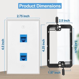 5 Pack Ethernet Wall Plate 2 Port Cat6 Outlet Jack RJ45 Keystone Coupler Female to Female 2Port with Low Voltage Mounting Bracket Network Cables Inline Wires Connector Double Blue