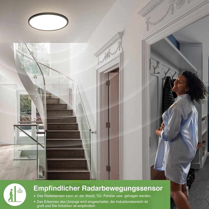 zemty LED Ceiling Light with Motion Sensor, 23 cm, 18