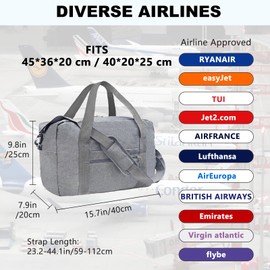 lifwimner Ryanair Hand Luggage Small Hand Luggage Bag for Airplane Foldable Travel Bag Weekender Bag for Men and Women, darkgray, Travel Duffle