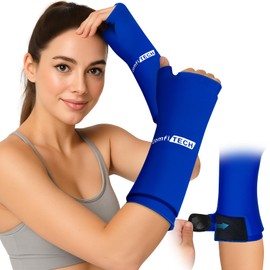ComfiTECH Wrist Ice Pack Wrap 2 Pack, Flexible Hand Ice Pack for Carpal Tunnel, Thumb & Forearm, Reusable Gel Cold Sleeve with Adjustable Strap for Comfort and Support, Blue, Medium