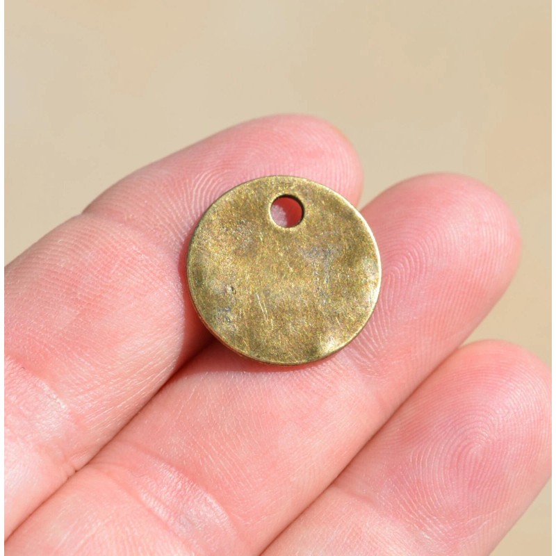 Antique Brass Wavy Circle Charm, Bronze Tone Disc Stamping Blank
