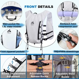Running Hydration Vest Backpack for Women Men, Lightweight Hydration Backpack with 500ML Water Bladder and Night Running Light for Marathon, Trail, Cycling, Hiking, Jogging, White
