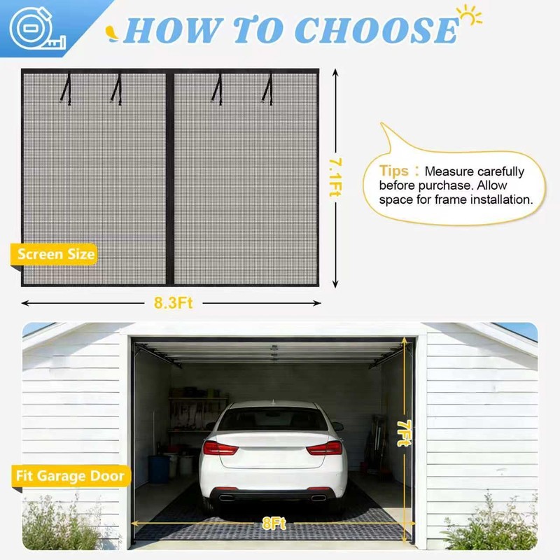 12x8Ft Garage Door Screen 1 Car Magnetic Garage Screen Door
