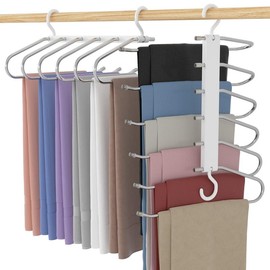 Pants Rack,Multifunctional Stainless Steel Smooth 6 Tier Organiser,Space-Saving,Hangers for Hanging Trouser, Jeans, Scarf, Non-Slip Foldable Hangers - size: 2 pack