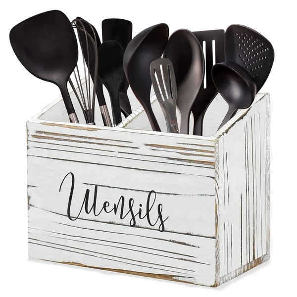 Pyzalar Utensil Holder with 2 Compartments, Utensil Caddy for Kitchen