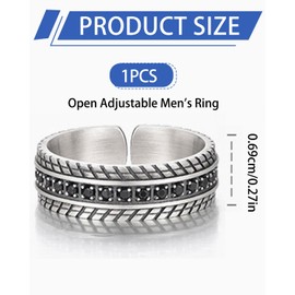 LEEQBCR 1 Piece The Opening is Adjustable Rings Men, Vintage Silver Hoop Shape Ring, Stainless Steel Rings Silver Matt Polished Stylish Rings for Black Retro Ring, Party Gift
