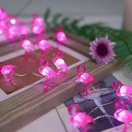 Flamingo Decor String Lights, Beach Theme Decorations Lights for christmas decorations, Remote 10 ft 30 LEDs with Battery & USB Plug in for Bathroom Bedroom Camping Wedding Birthday Party Gift