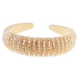 Ladies Bump Padded Beaded Crystal Evening Bridal Party Formal Headband (Gold)