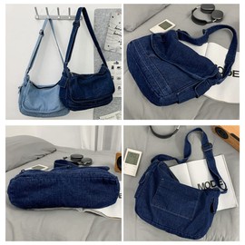 LPZNEGIA Denim Messenger Bag Travel Bags Overnight Shoulder Bag for Women Large Size Multi Pocket Hobo Crossbody Bag, Blue