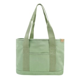 Canvas Tote Bag Casual Multi pockets Handbags Large Capacity Shopping Shoulder Bag with Laptop Layer Work Purses green L