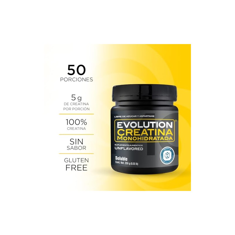 EVOLUTION, Monohidrato de Creatina, Suplemento Alimenticio, Creatina Monohidratada, Sugar Free,