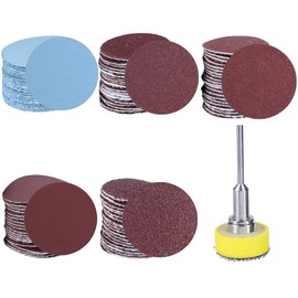 Treki Pack of 100 25 mm Sanding Discs Pad Kit with Sanding Disc 3 mm Shank Mini Sandpaper Velcro Set 100/180/240/1500/3000 Grit, Sanding Petals Sanding Pads for Drill Polishing Wood Metal
