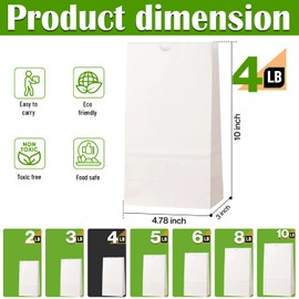 [1000] 4 LB, Kraft White Lunch Paper Bags, Small Paper Bags, Gift Bags, Grocery Bags, Craft Bags,