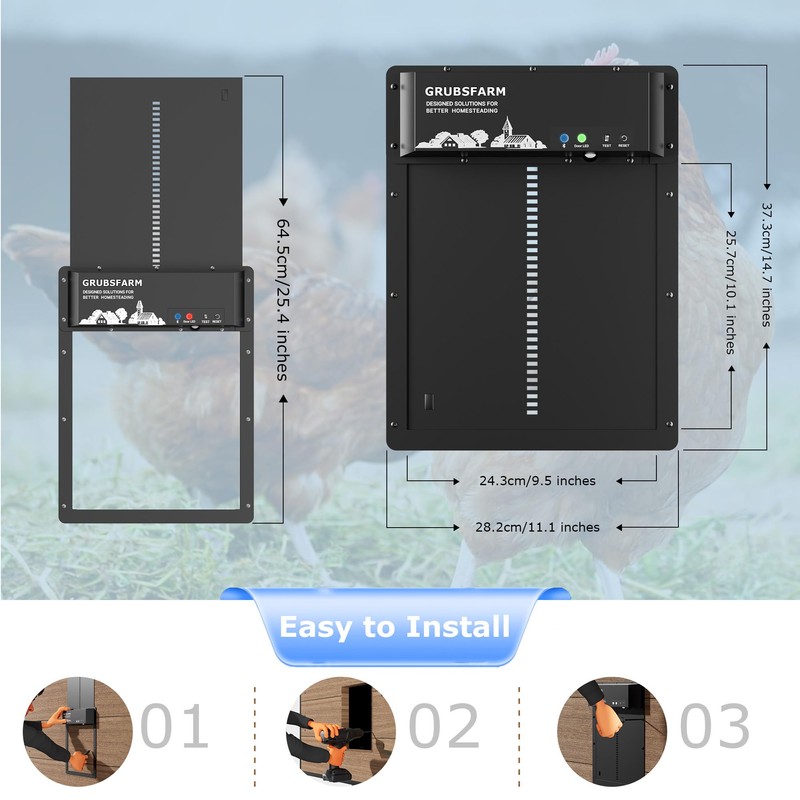 GRUBSFARM Automatic Chicken Coop Door - Programmable with App Timer,